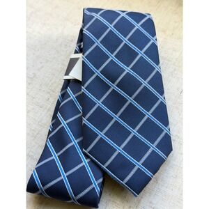 Club Room Mens Mandel Grid Silk Blend Necktie Navy Blue Geometric Tie 0041